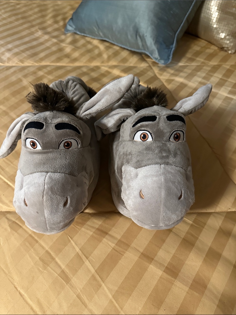 Gray Donkey Plush Slippers - Cute Character Design